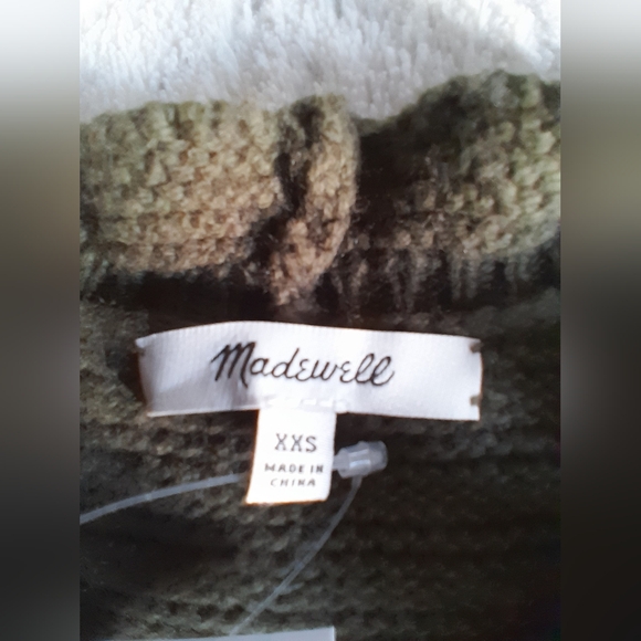 Madewell Olive Green Ruffle Mock Neck Sweater Ribbed Knit Lettuce Trim Pullover - Picture 9 of 12